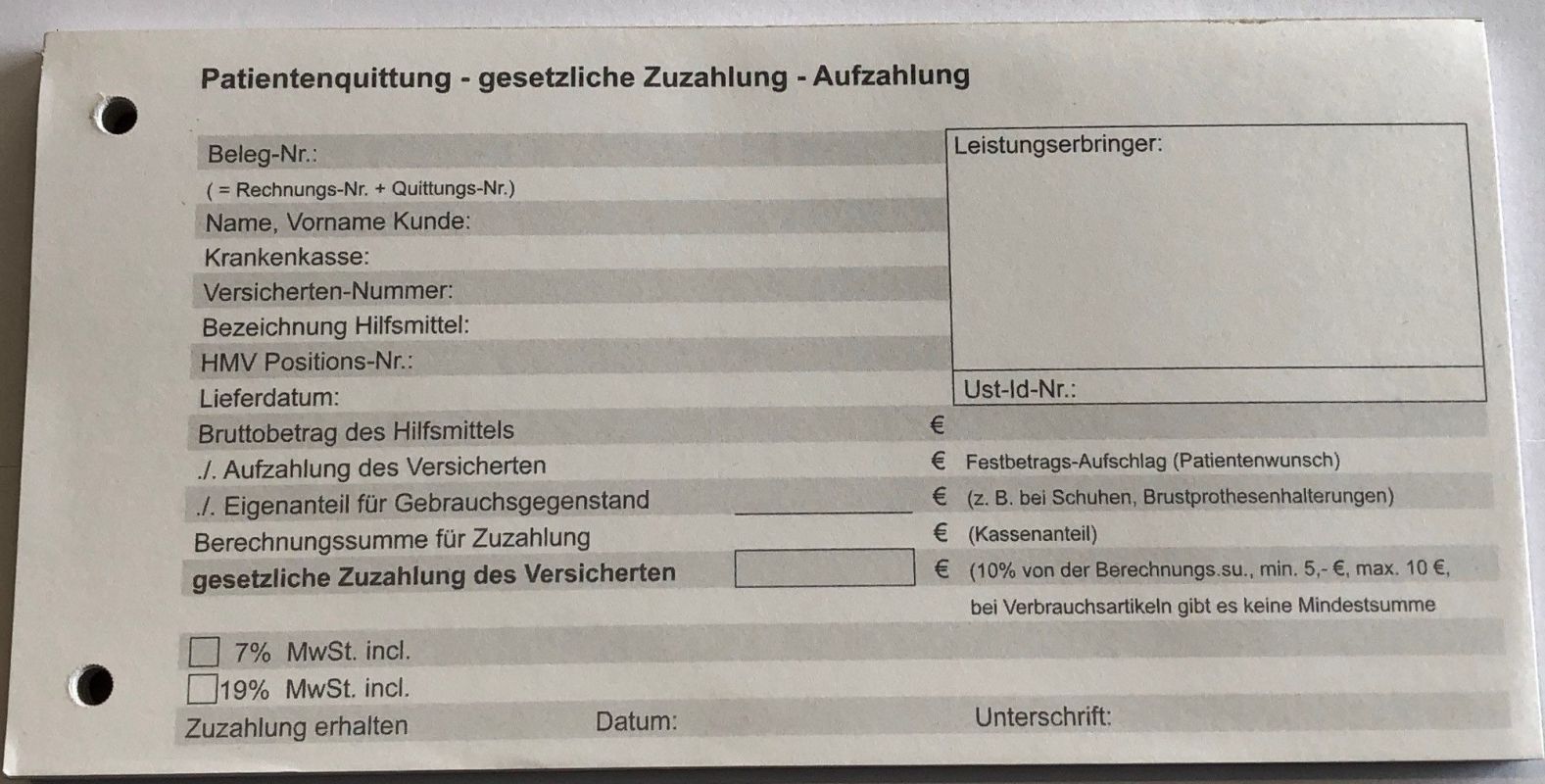 Patientenquittung gesetzliche Zuzahlung